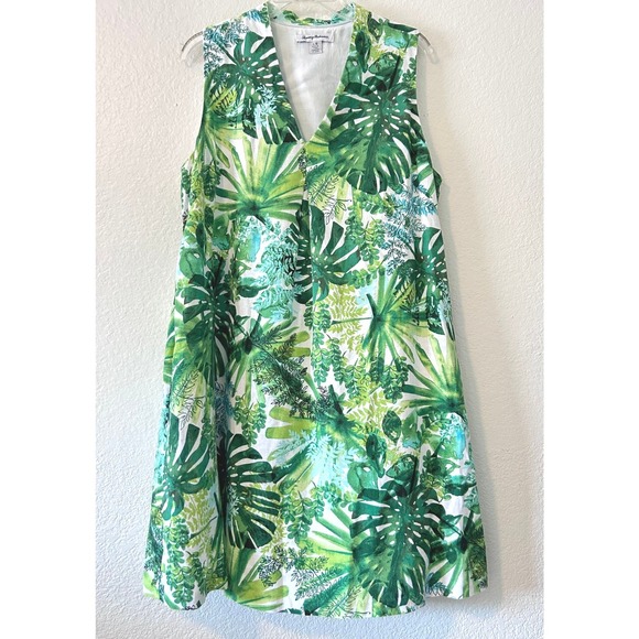 Tommy Bahama Dresses & Skirts - Tommy Bahama Resortwear Tropical Monstera Leaf Print Linen Blend Dress SZ L